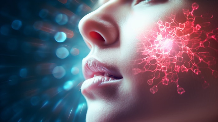 Revitalize Your Skin with Laser-Cut Serum: 3D Rendering of Vitamin Skin Repair Concept for Saggy Skin Cells. Stock Illustration.