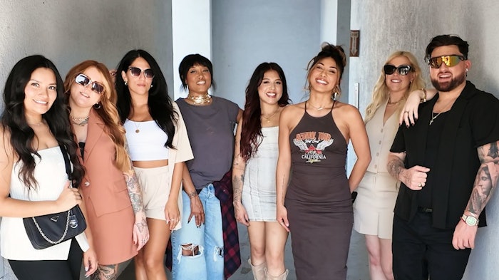 Danger Jones Haircolor Brand announces new Balayage Team Members from throughout the U.S. at recent salon creative jam session. Left to right: Kassandra Venegas, Alexandra Lexie Cannoe, Marianne Lohr, Aja Hamilton, Veronica Guzman, Kylee Akina, Sierra Adam, Tyler Mascio, and Chrissy Danielle Lotenero (not seen in photo).