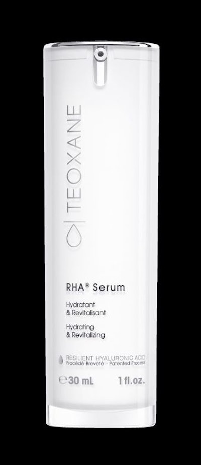 photo of teoxane RHA serum in white bottle with silver lettering