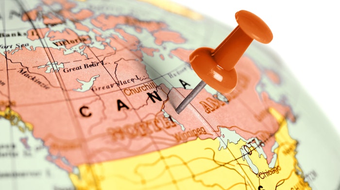Canada and North America globe push pin