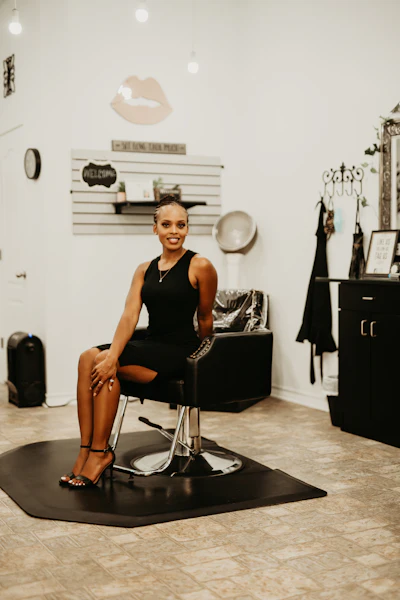 Jaytaun Rebber sitting in her salon.