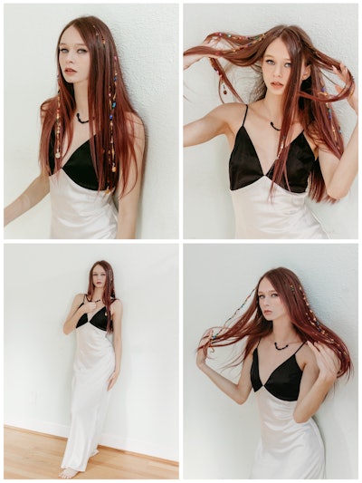 Model Sailem Rayne shows off her sequin hair by Bee Sam. Photo by Nancy Micheals.