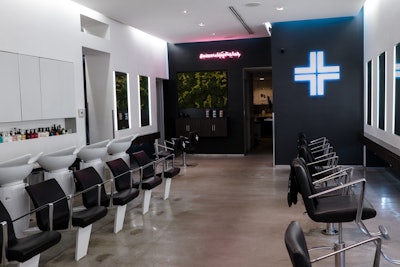 Luxelab shampoo bowl area and salon interior