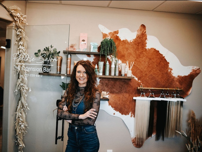 Brianna Loewen in her salon, Prairie Salon & Extension Bar