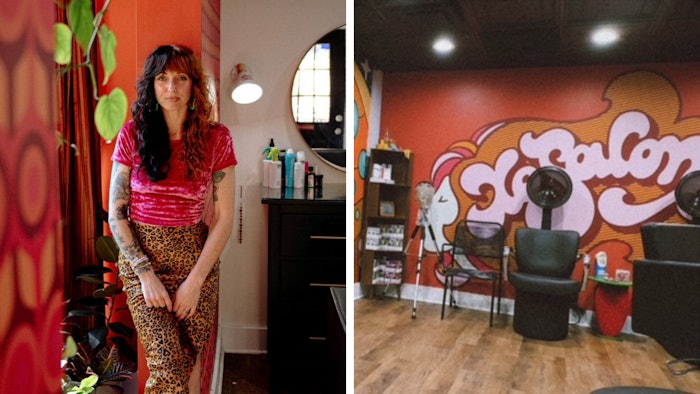 Natalie Kaule and the interior of her salon XO SALON.