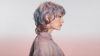 Model sporting Goldwell's first Color of the Season, Enchanted Solace