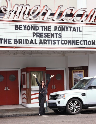 Angela Cattaneo and the Beyond the Ponytail Bridal Artist Connection marquee in Charleston, SC.