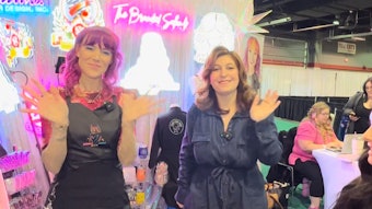 Sydney Ann Lopez and Gabby Bach at The Branded Salon booth at America's Beauty Show 2025.