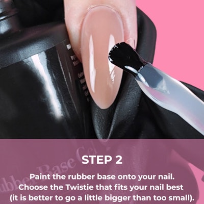 Step 2: Paint the rubber base onto your nails, choosing the Twistie that will fit your nail best.