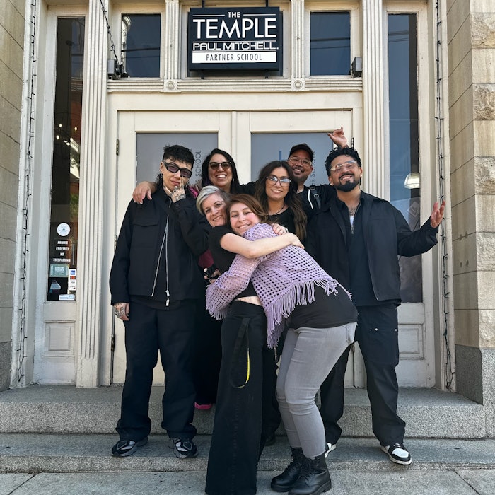 Beauty Launchpad Managing Editor Gabby Bach poses with Presley Poe & Friends team members outside of THE TEMPLE.