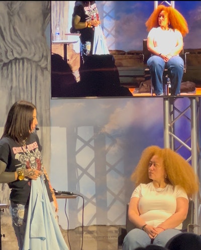 Presley Poe on stage with her model.