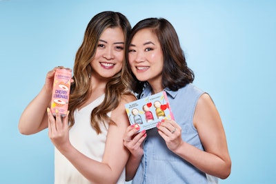 Rosa Li and Christina Kao pose with wildwonder and Le Mini Macaron's Cherry Lemonade collaboration.
