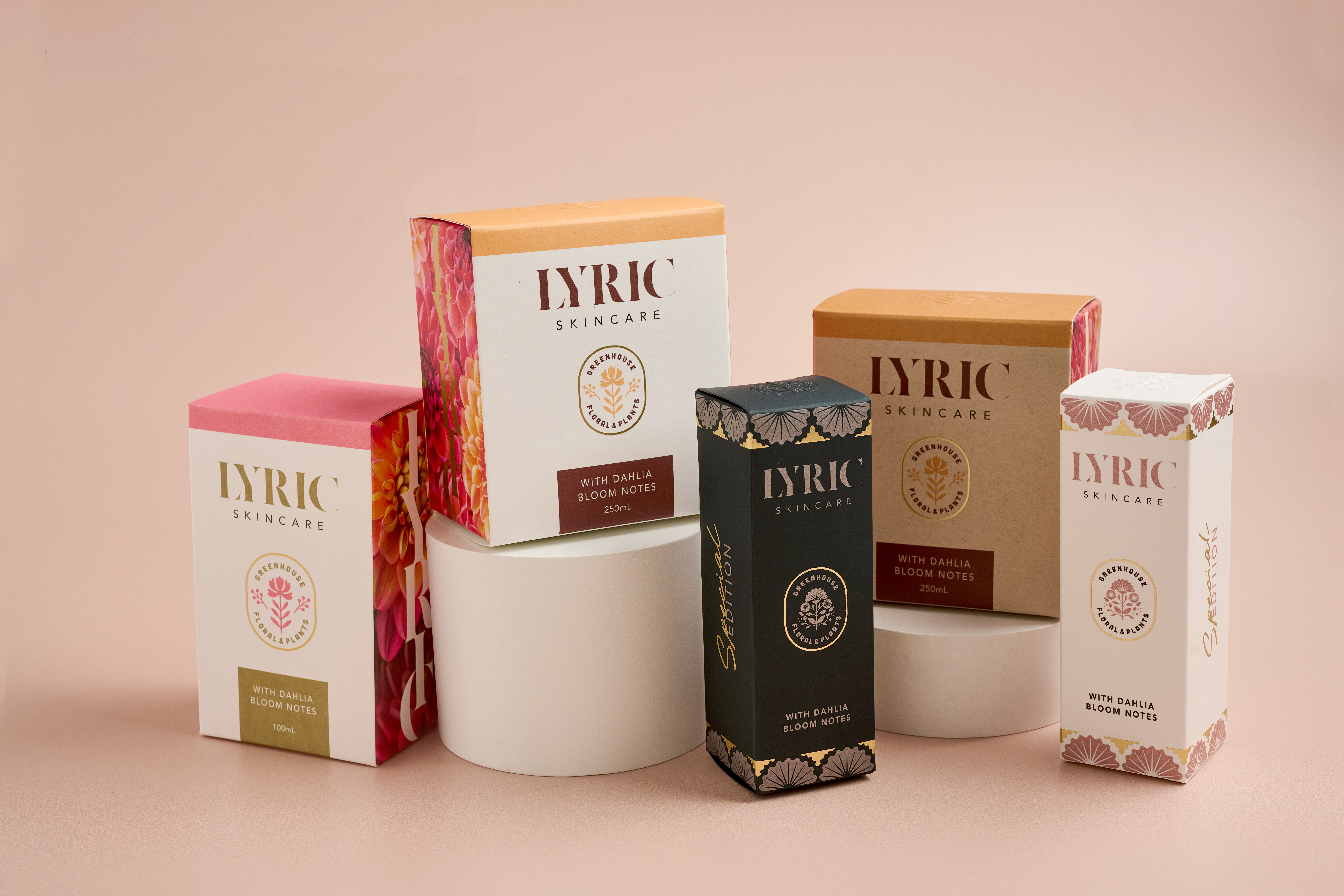 Printed and converted samples created with Neenah Folding Board, showing how the palette can be used for versioning of a beauty brand.