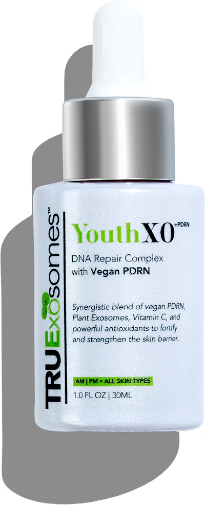 TrueXsomes YouthXO DNA Repair Complex serum with vegan PDRN in 30ml dropper bottle