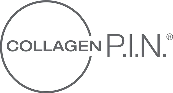 Collagen P.I.N. logo with registered trademark symbol and circular geometric design