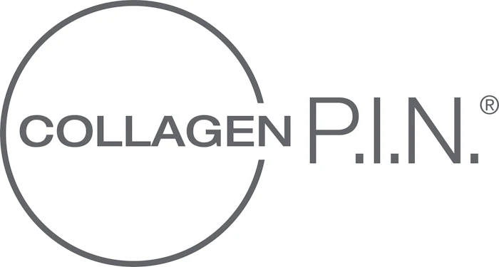 Collagen P.I.N. logo with registered trademark symbol and circular geometric design