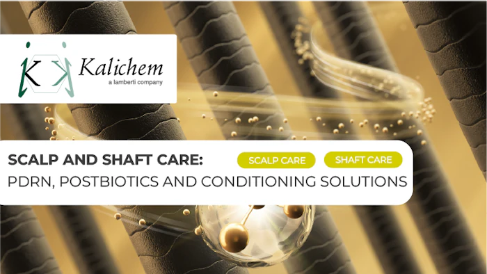 Kalichem logo with teal geometric symbol and company tagline for scalp and shaft care solutions