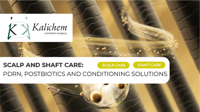 Kalichem logo with teal geometric symbol and company tagline for scalp and shaft care solutions