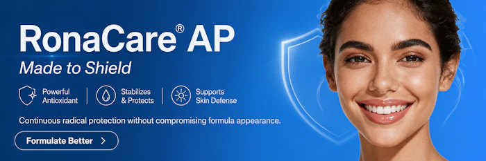 RonaCare AP skincare product advertisement featuring woman with shield protection concept and antioxidant benefits