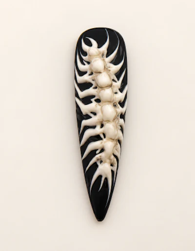 Carved ivory centipede sculpture with segmented body on black background
