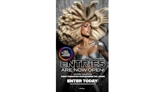 Woman with voluminous blonde afro hairstyle wearing metallic shoulder armor against gray textured background with ABS Global Image Awards logo and entry deadline information